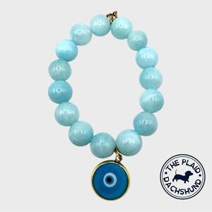 Blue Beaded Stone Bracelet with Evil Eye Charm